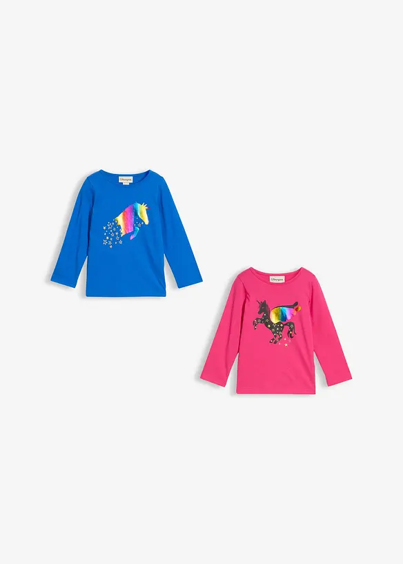 Lot de 2 T-shirts manches longues 100% coton, bonprix