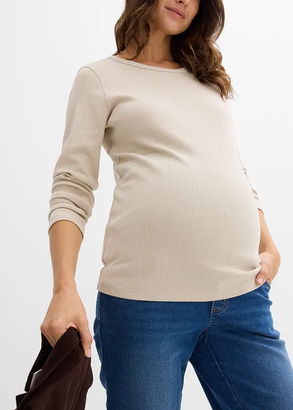 Lot de 2 T-shirts côtelés de grossesse 100% coton, bonprix