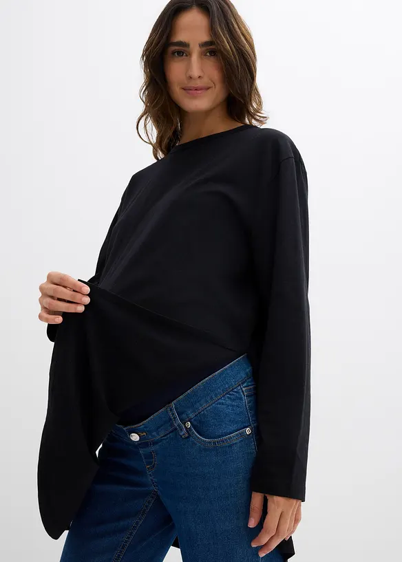 T-shirt de grossesse long 100% coton avec fentes pour l’allaitement, bonprix