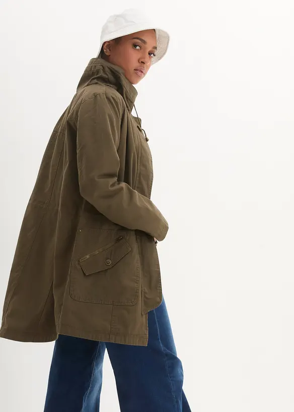 Parka courte en coton à col montant, cintrée, bonprix