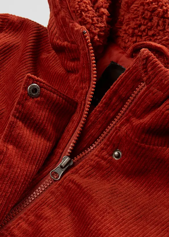 Parka chaude en velours côtelé avec capuche doublée polaire, coupe trapèze, bonprix