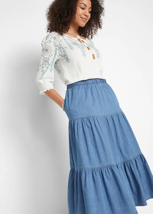 Jupe étagée en jean, bonprix