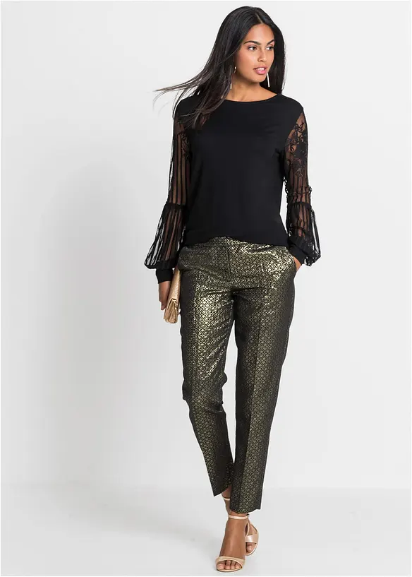 T-shirt manches longues viscose et dentelle, bonprix