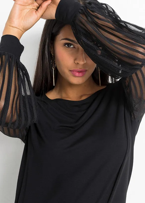 T-shirt manches longues viscose et dentelle, bonprix