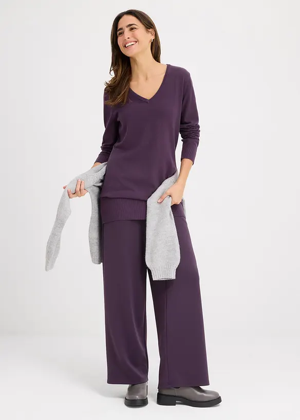 Pull long basique à col V, bonprix