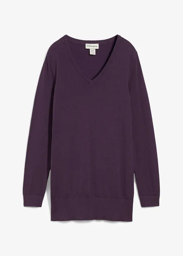 Pull long basique à col V, bonprix