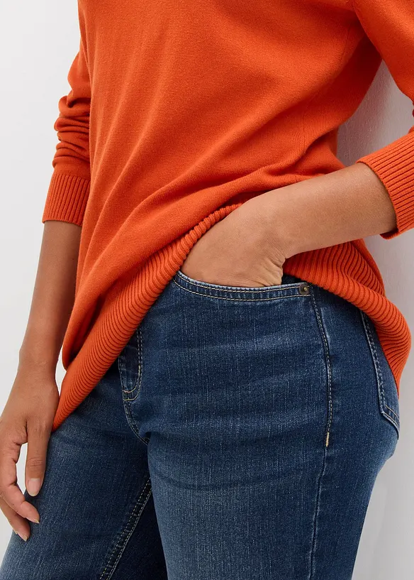 Pull long basique à col V, bonprix