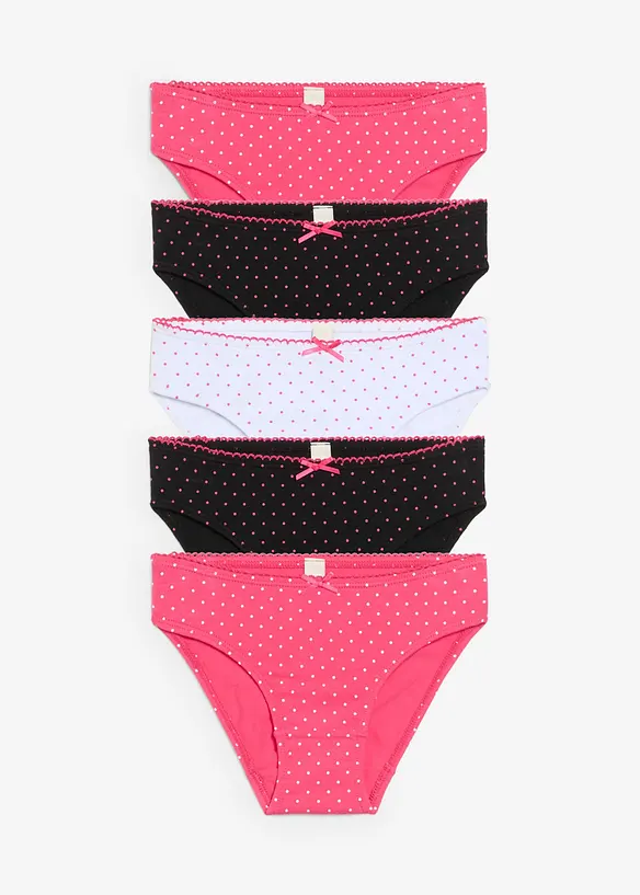 Lot de 5 slips coton avec nœud en satin, bonprix