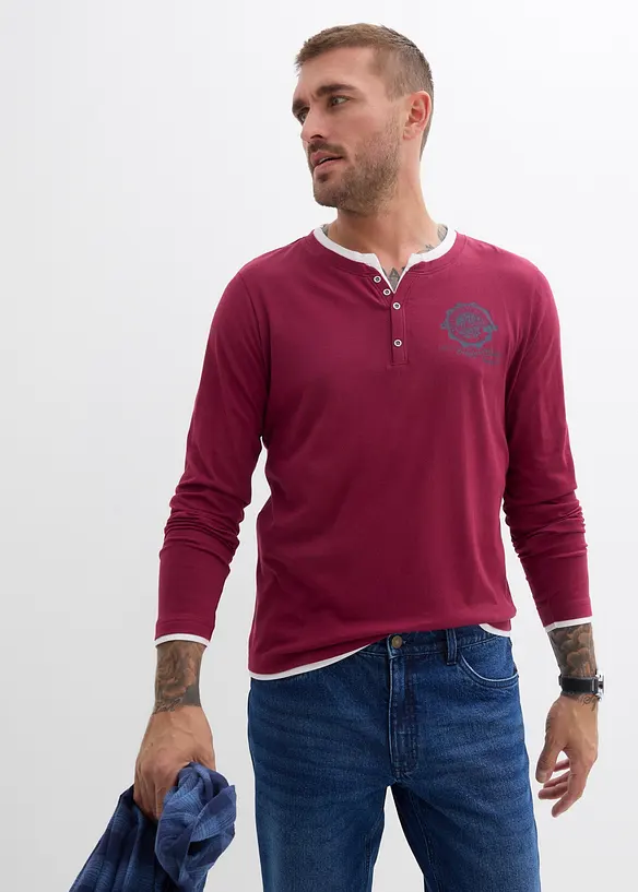 Lot de 2 T-shirts col tunisien à manches longues, bonprix