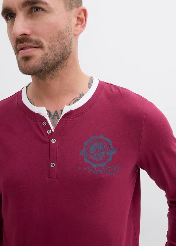 Lot de 2 T-shirts col tunisien à manches longues, bonprix