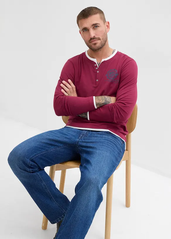 Lot de 2 T-shirts col tunisien à manches longues, bonprix