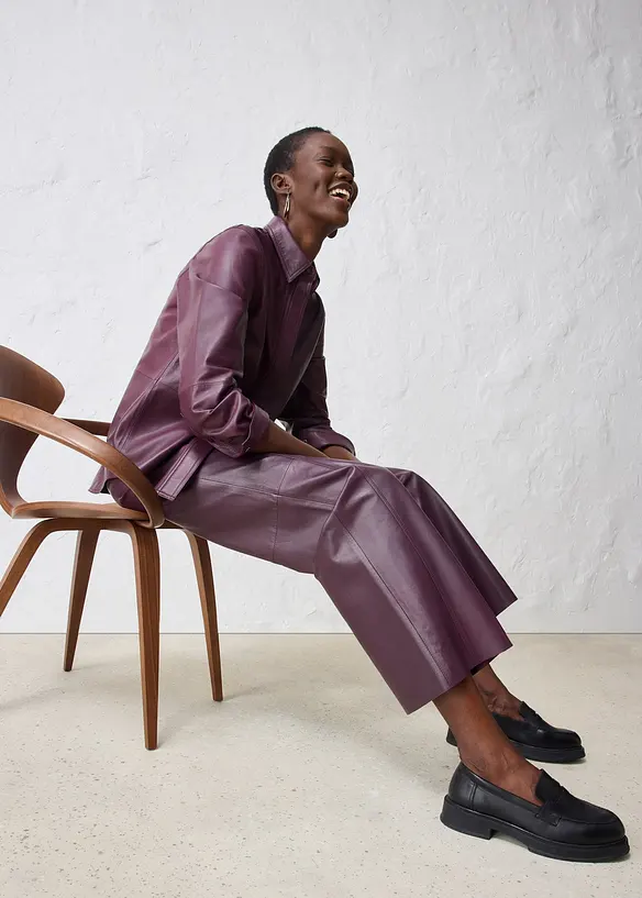 Pantalon large en cuir d’agneau nappa, bonprix