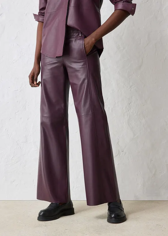 Pantalon large en cuir d’agneau nappa, bonprix