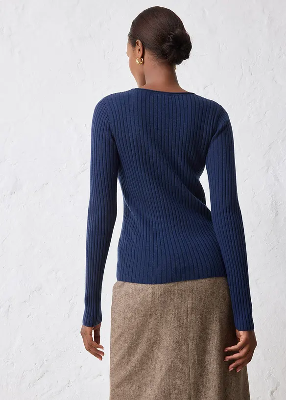 Pull côtelé en laine mérinos, bonprix