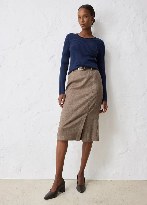 Pull côtelé en laine mérinos, bonprix