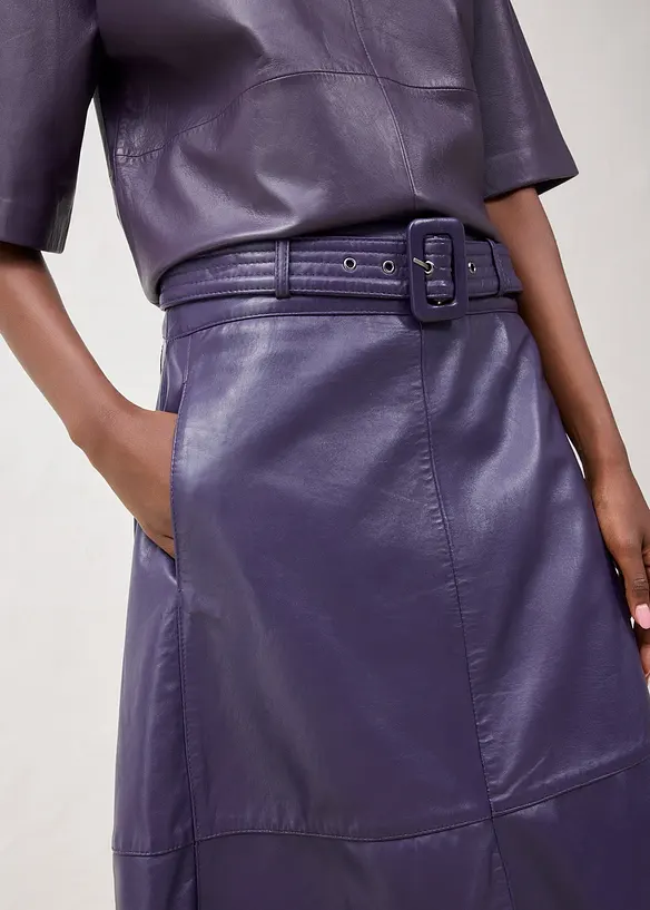 Jupe en cuir d’agneau nappa avec ceinture (ens. 2 pces), bonprix