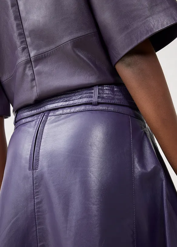 Jupe en cuir d’agneau nappa avec ceinture (ens. 2 pces), bonprix