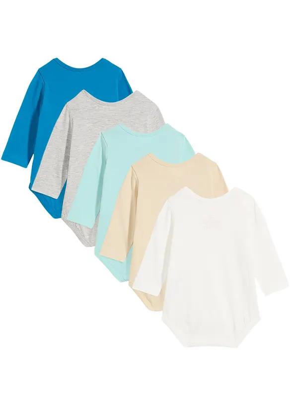 Lot de 5 bodies b&eacute;b&eacute; manches longues 100% coton, bonprix
