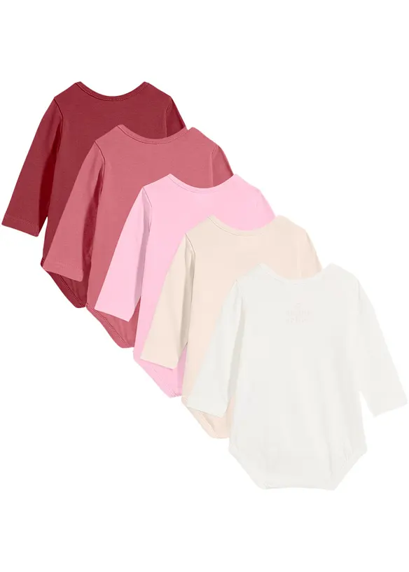 Lot de 5 bodies bébé manches longues 100% coton, bonprix