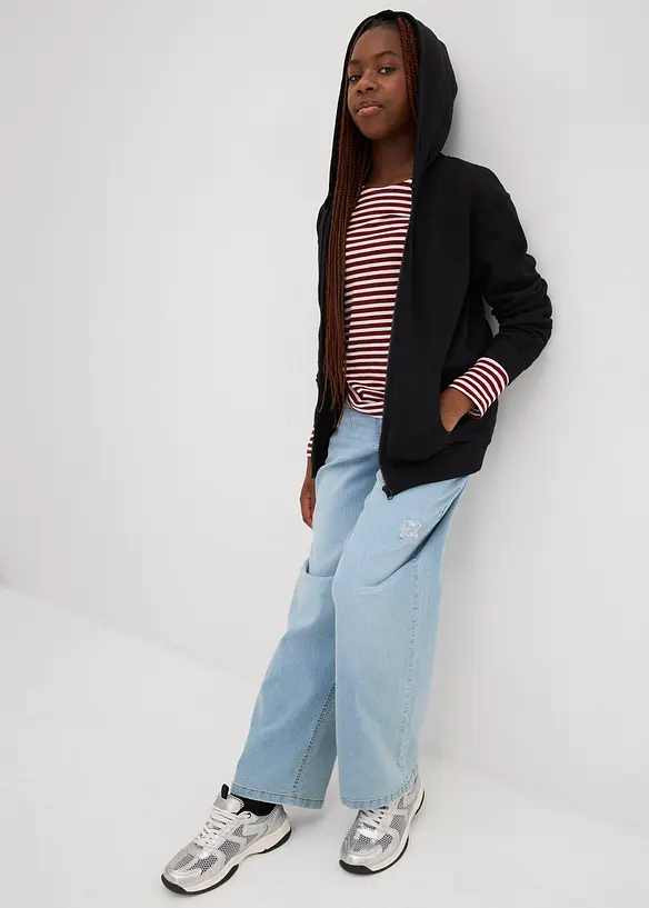 Sweat zippé à capuche en coton doux et extensible, bonprix