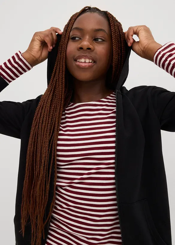 Sweat zippé à capuche en coton doux et extensible, bonprix