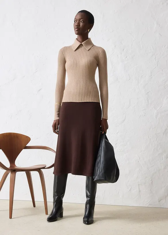 Pull côtelé en laine mérinos, bonprix