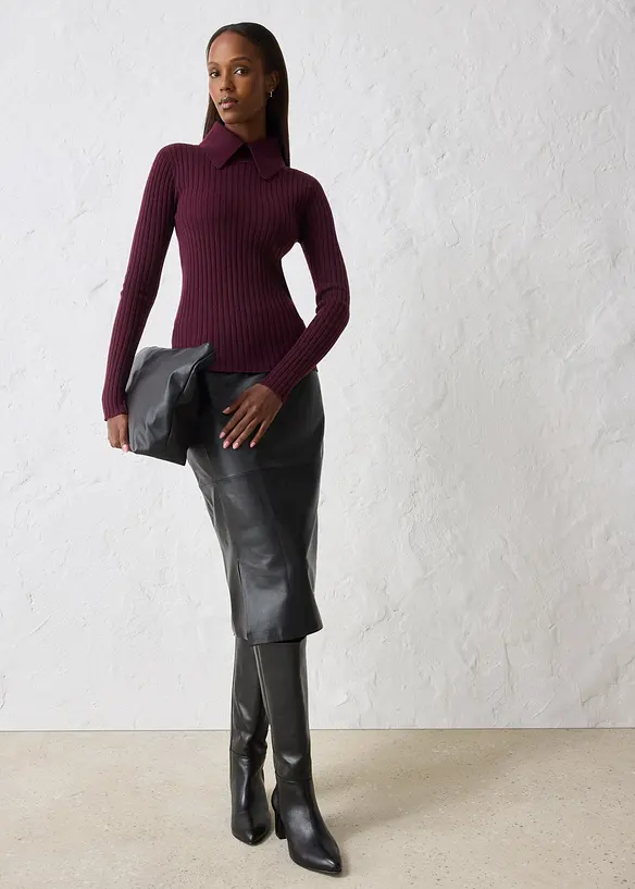 Pull côtelé en laine mérinos, bonprix