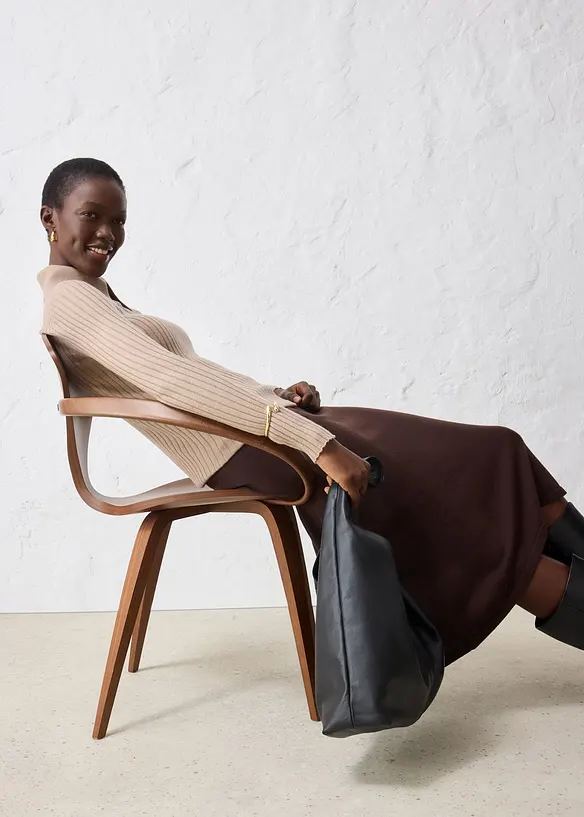 Pull côtelé en laine mérinos, bonprix