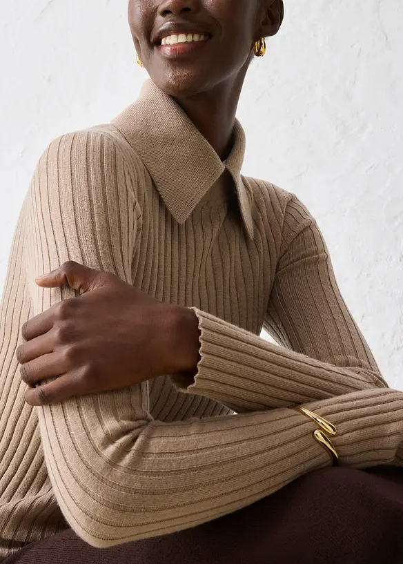 Pull côtelé en laine mérinos, bonprix