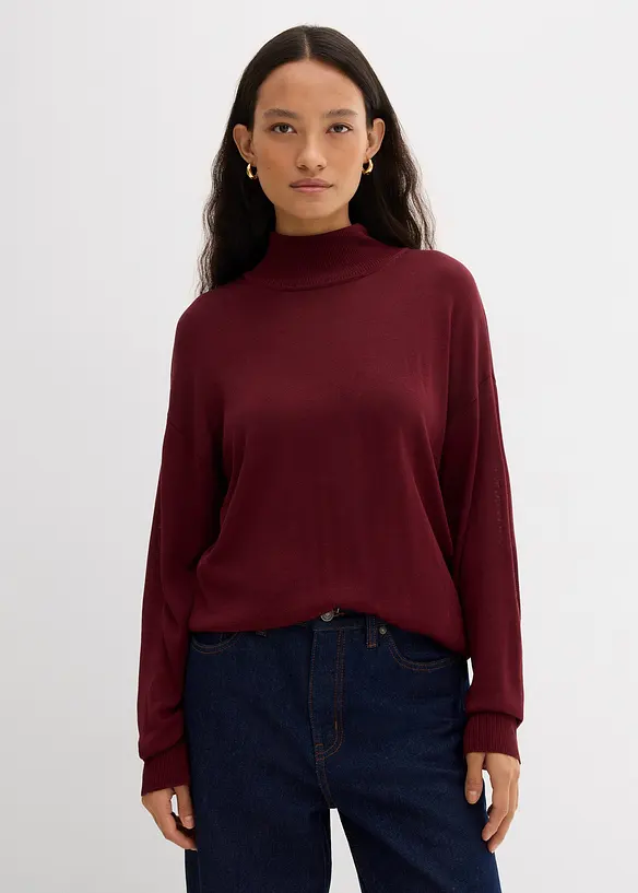Pull léger en fine maille de viscose majoritaire à large col cheminée, bonprix