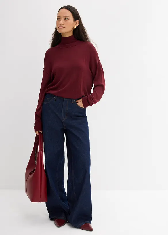 Pull léger en fine maille de viscose majoritaire à large col cheminée, bonprix