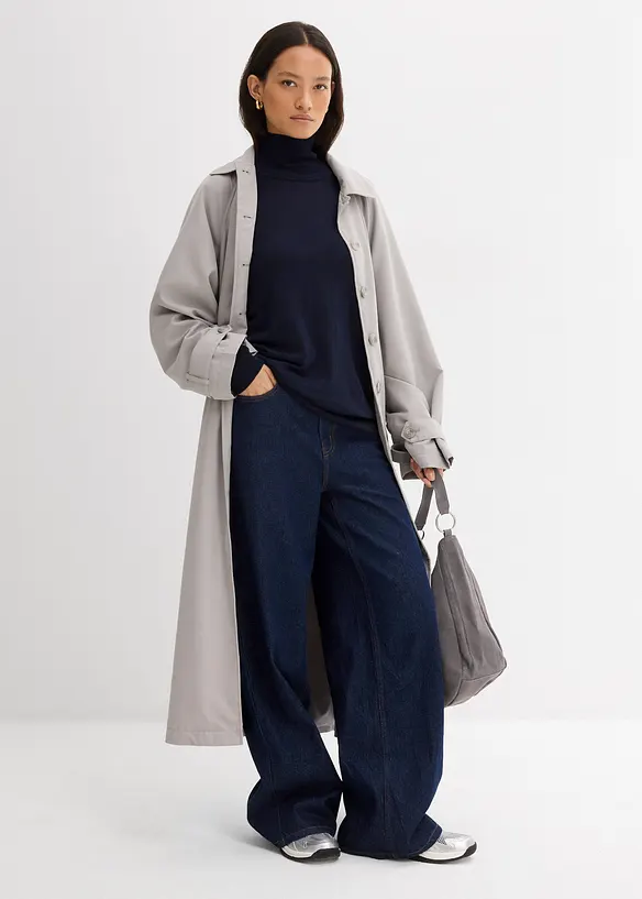 Pull léger en fine maille de viscose majoritaire à large col cheminée, bonprix