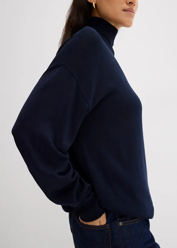 Pull léger en fine maille de viscose majoritaire à large col cheminée, bonprix