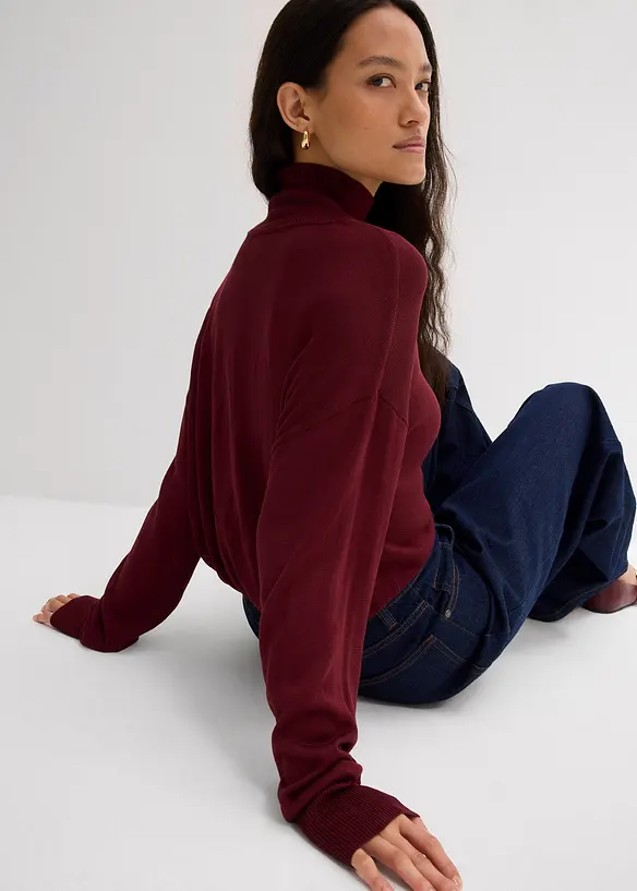 Pull léger en fine maille de viscose majoritaire à large col cheminée, bonprix