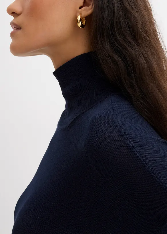 Pull léger en fine maille de viscose majoritaire à large col cheminée, bonprix