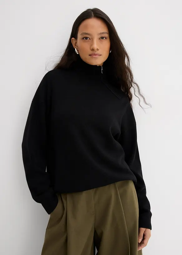 Pull en fine maille à col zippé, bonprix