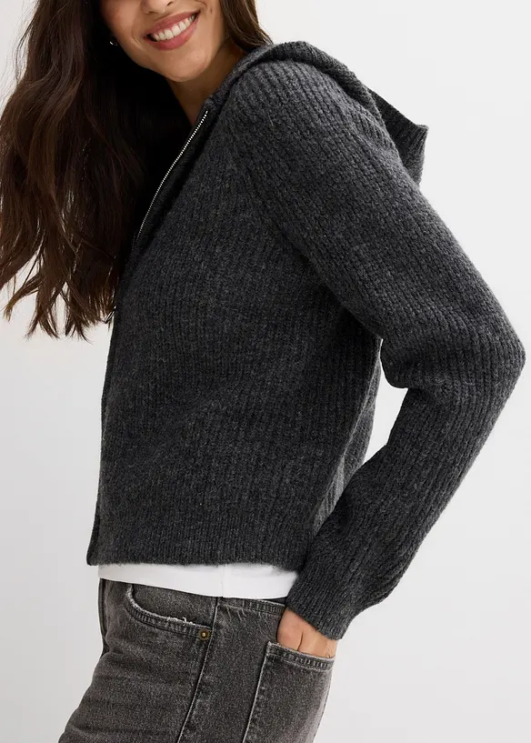 Gilet en maille à capuche, bonprix