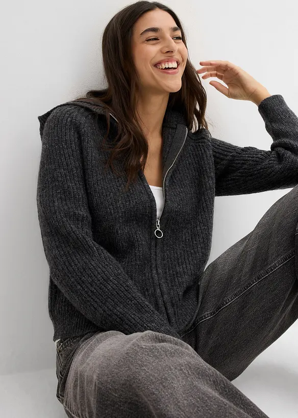 Gilet en maille à capuche, bonprix