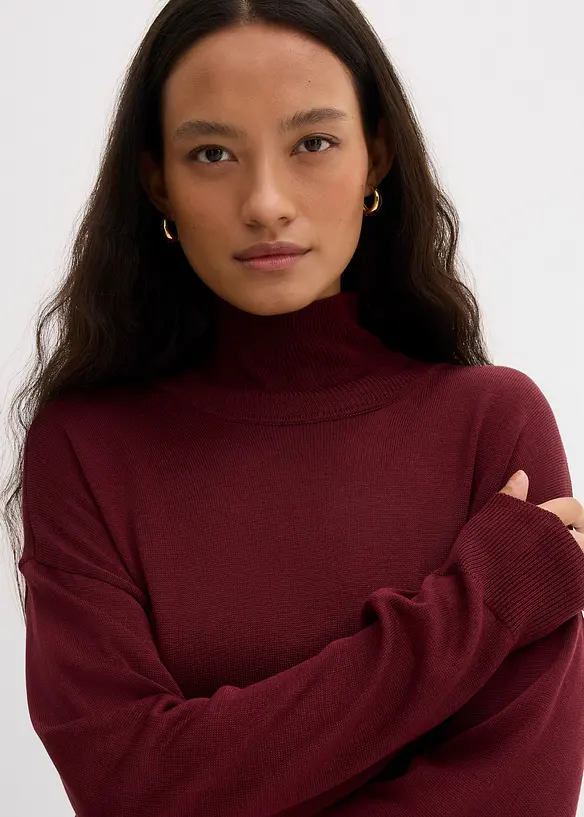 Pull léger en fine maille de viscose majoritaire à large col cheminée, bonprix