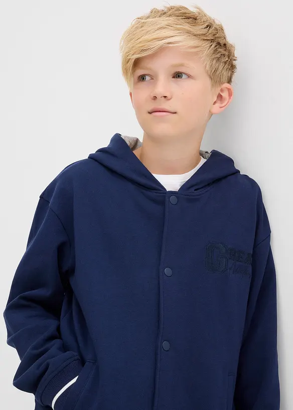 Gilet style universitaire à capuche en molleton 100% coton, bonprix