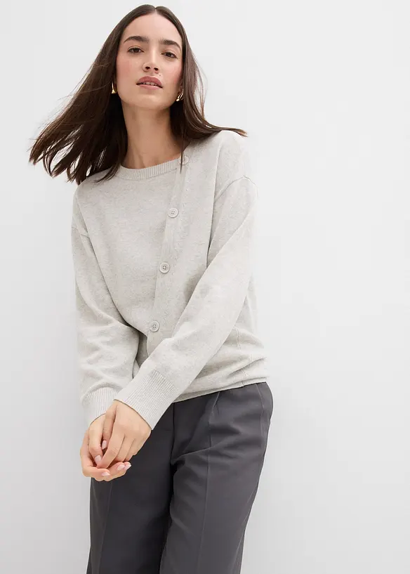 Pull en fine maille à boutons asymétriques, bonprix