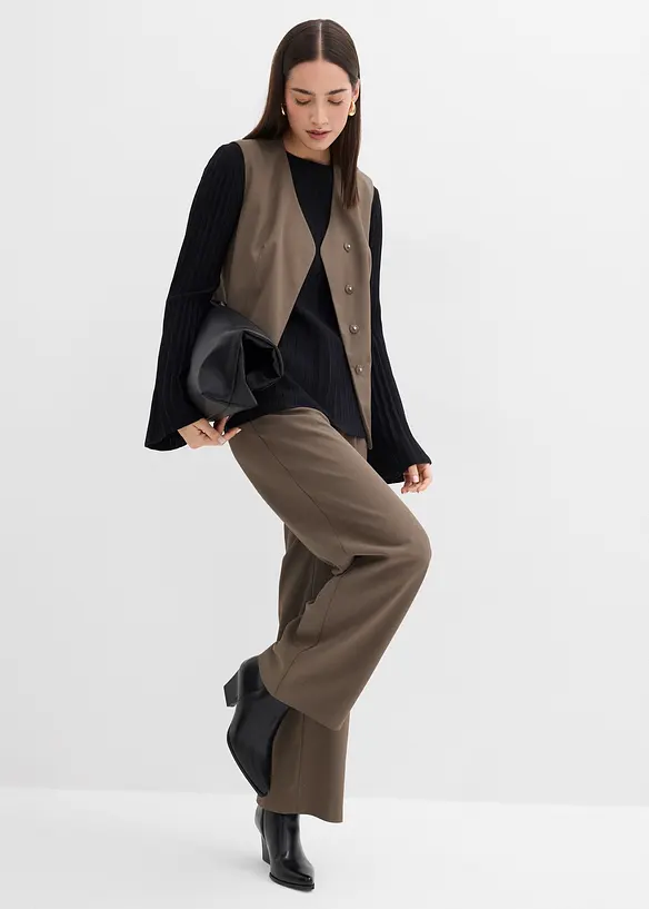 Pull plissé en fine maille en viscose mélangée, bonprix