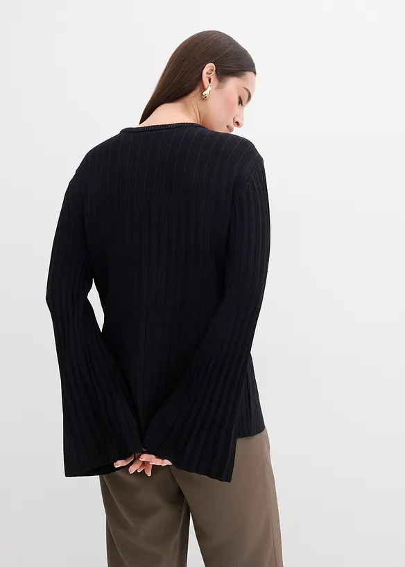Pull plissé en fine maille en viscose mélangée, bonprix