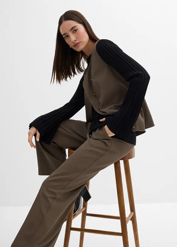 Pull plissé en fine maille en viscose mélangée, bonprix