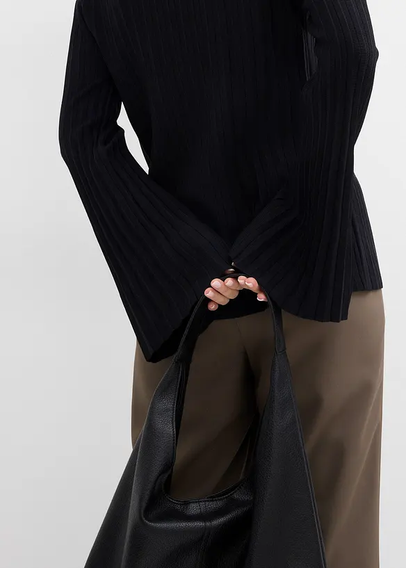 Pull plissé en fine maille en viscose mélangée, bonprix