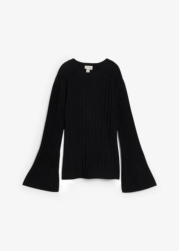 Pull plissé en fine maille en viscose mélangée, bonprix