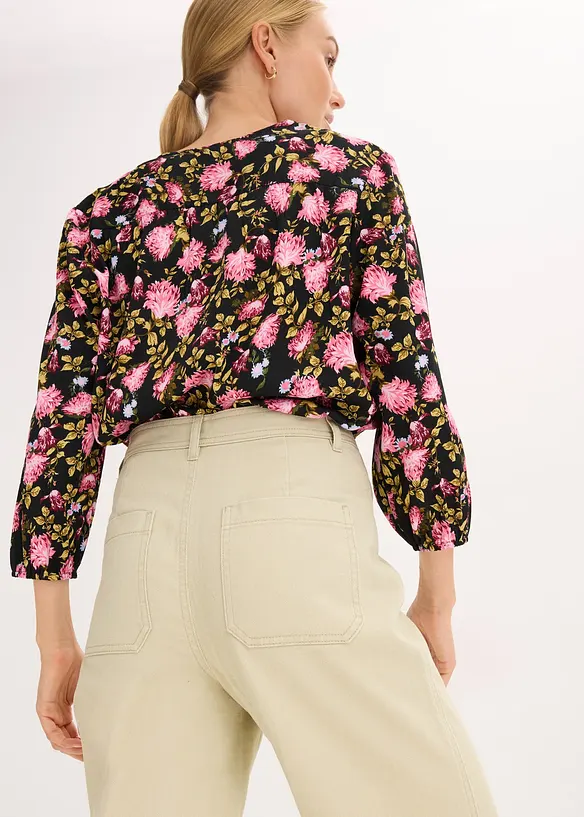 Pantalon taille haute en twill 100% coton, bonprix