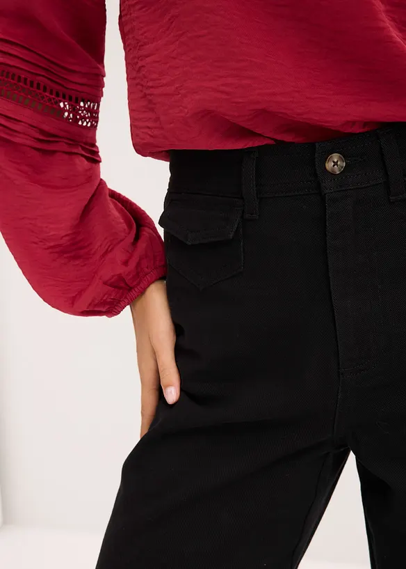 Pantalon taille haute en twill 100% coton, bonprix