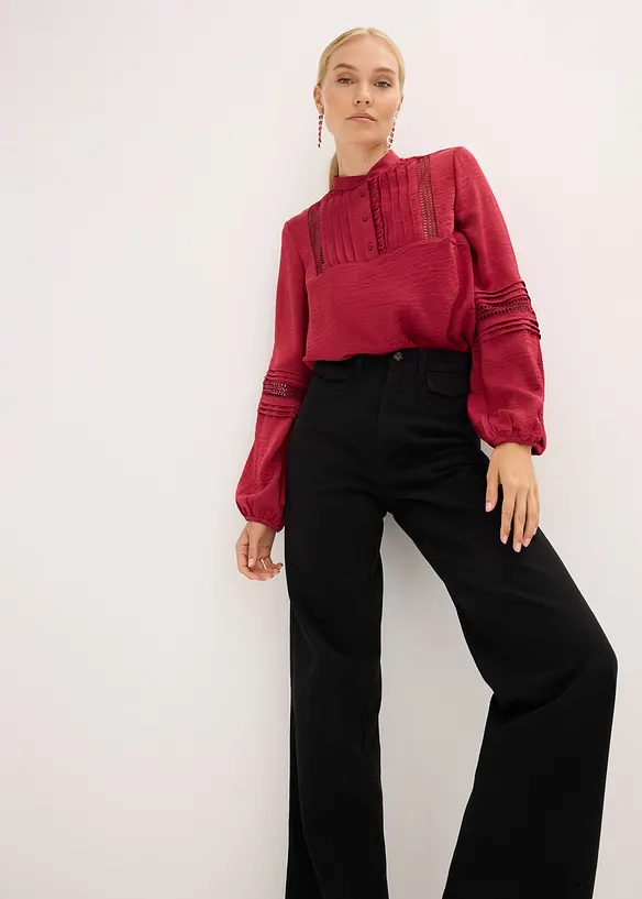 Pantalon taille haute en twill 100% coton, bonprix