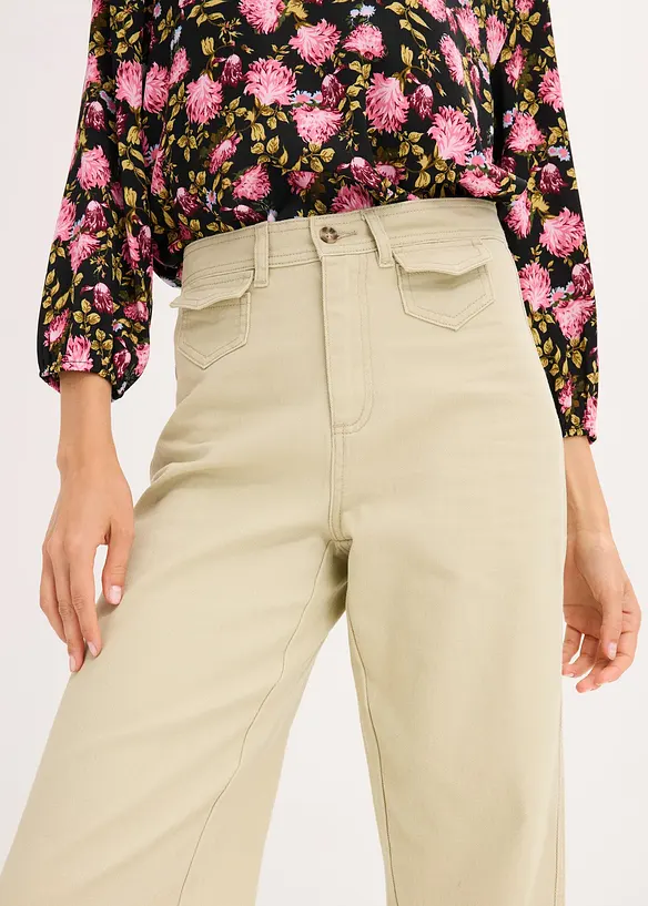 Pantalon taille haute en twill 100% coton, bonprix